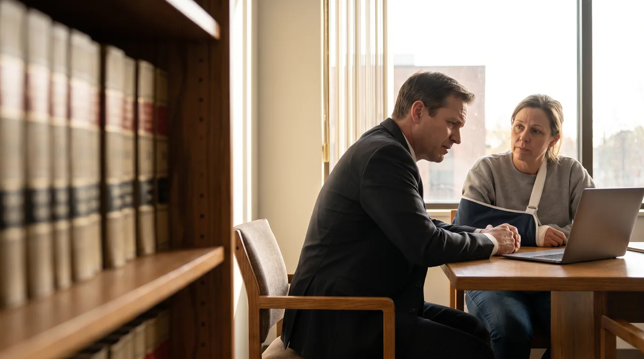 A lawyer listening closely to a client in his office